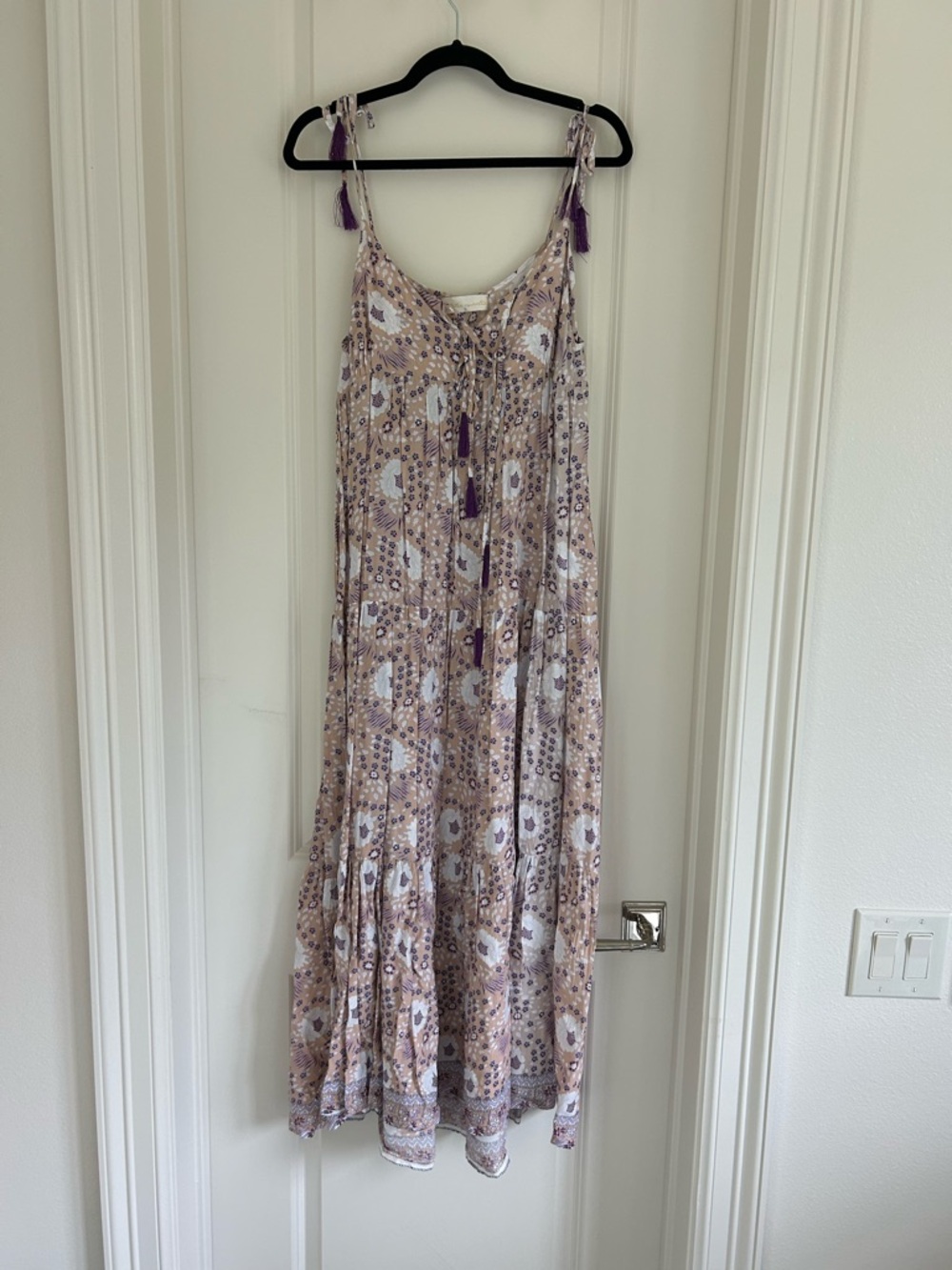 Natalie Martin Mauve Printed Spaghetti-Strap Maxi Dress